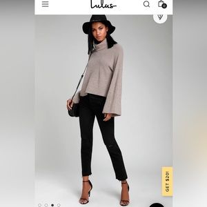 Lulus fireside chats taupe knit turtleneck sweater - S